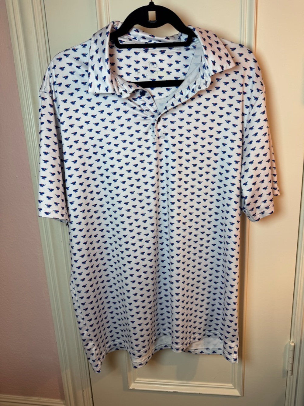 Men's White Polo with Navy Micro Print